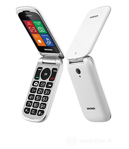 Brondi Stone+ - Cellulare con apertura a conchiglia e flip attivo, Dual Sim, Display 2.4 pollici, Bianco (AZ)