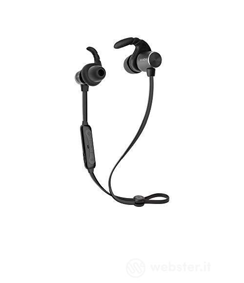 Auricolari wireless con archetti e laccetto da collo con attacco magnetico, dotati di controller con tasti per la gestione di musica e chiamate (AZ)