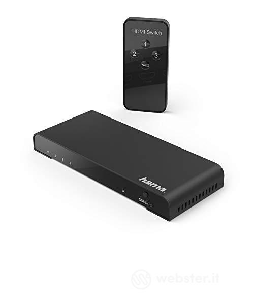 Hama - Switch HDMI? 3 porte con telecomando, connettori dorati, Full HD, nero (AZ)