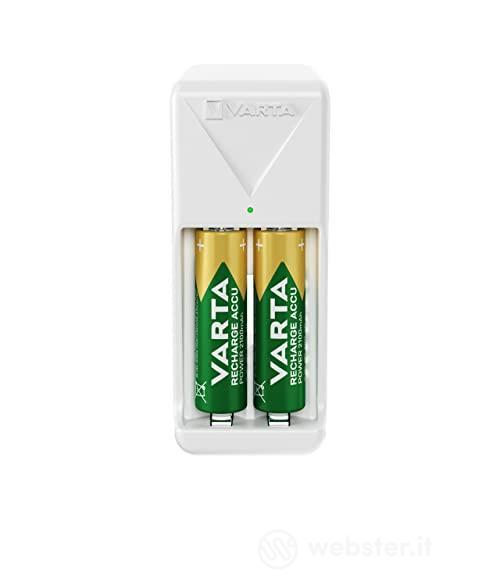 VARTA Caricabatterie, incl. 2X AA 2100mAh, caricatore batterie per pile ricaricabili, carica 2 AA/AAA contemporaneamente, Mini Charger (AZ)