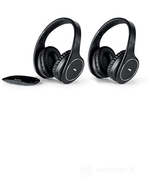 Meliconi HP Easy Digital Bundle, 2 cuffie TV stereo wireless, 100% digitali, con ingresso audio analogico/digitale e base trasmettitore dimensionale nero