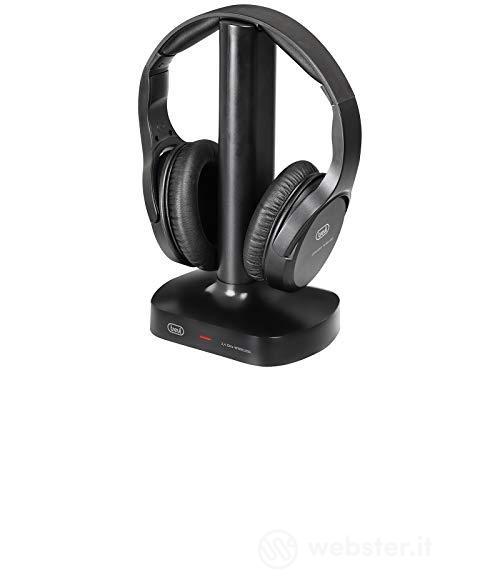 Trevi FRS 1480 R Cuffia Stereo per TV, Ricevitore RF Wireless Senza Fili, Base di Ricarica, Digitale Ottico, Jack 3.5 mm, RCA, Archetto Regolabile, Spegnimento Automatico