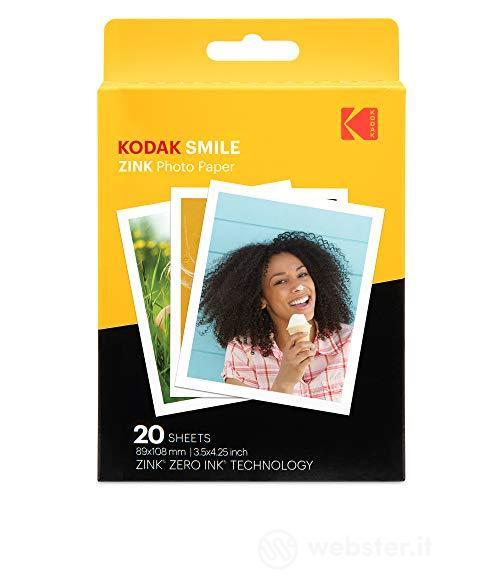 Kodak Premium carta fotografica 3.5"x4.25" Zink (20 fogli). Compatibile con fotocamera istantanea Kodak Smile Classic (AZ)