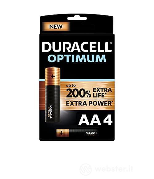 Duracell - NUOVO Optimum AA, Batterie Stilo Alcaline, confezione da 4, 1.5 V LR6 MX1500 (AZ)