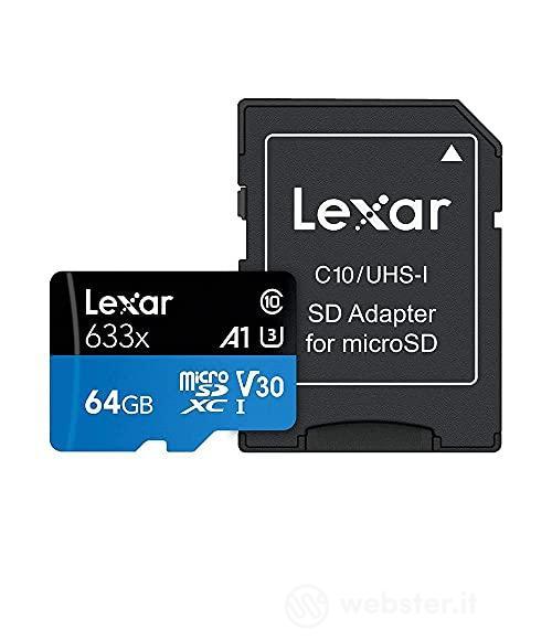Lexar - Scheda microSDXC 64 GB UHS-I ad alte prestazioni, 633 x U3, 100 MB/s (AZ)