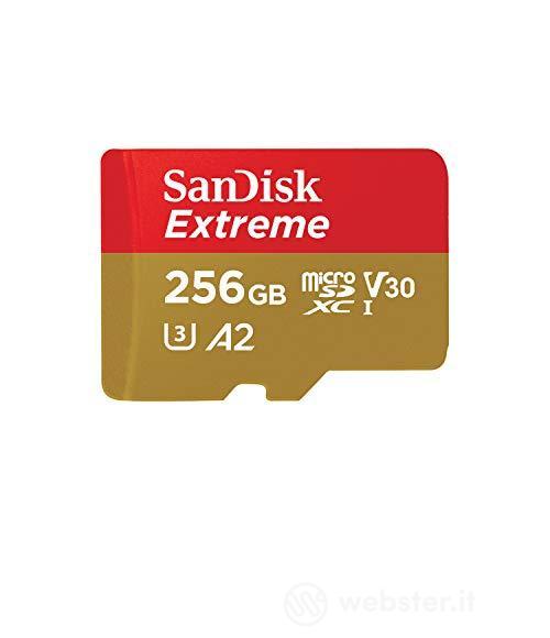 Sandisk Extreme Scheda di Memoria Microsdxc da 256 GB e Adattatore SD con App Performance A2 e Rescue Pro Deluxe, Fino a 160 MB/Sec, Classe 10, Uhs-I, U3, V30 (AZ)