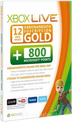 MICROSOFT X360 Live 12M Gold Card+800Pts